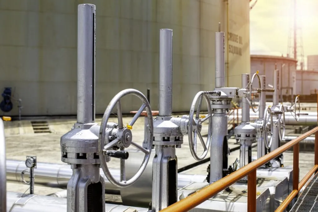 Pressure safety valves and other machinery of an oil and gas storage facility.