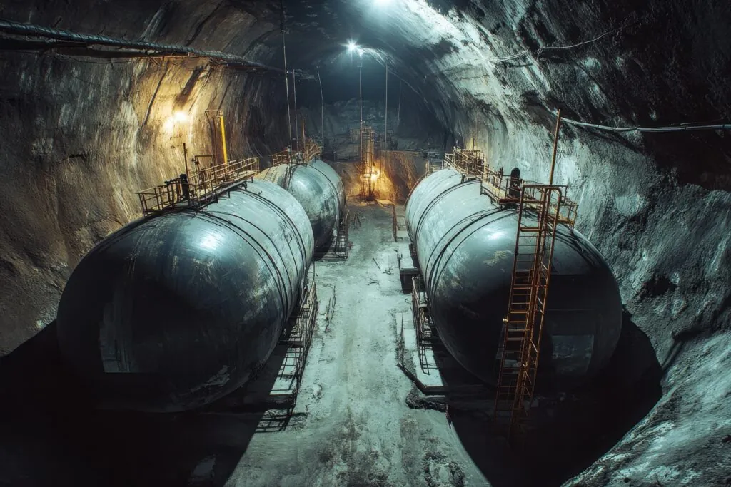 Underground storage tanks for oil and gas.